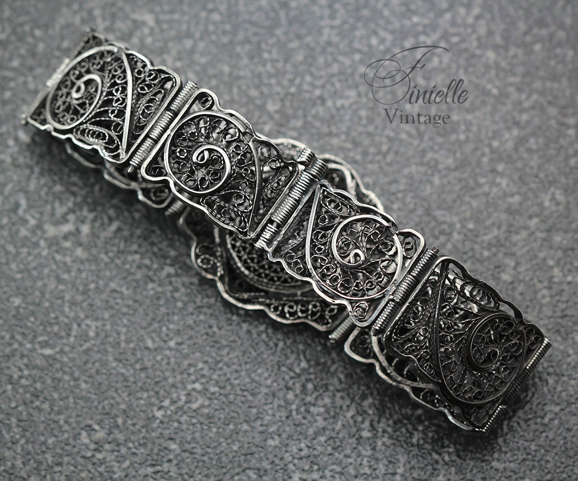 RARE Original Egyptian, Vintage 1930s Panel Filigree Bracelet, Silver .800 Hallmark Alexandria, Unique Gift Antique Jewelry Jewellery