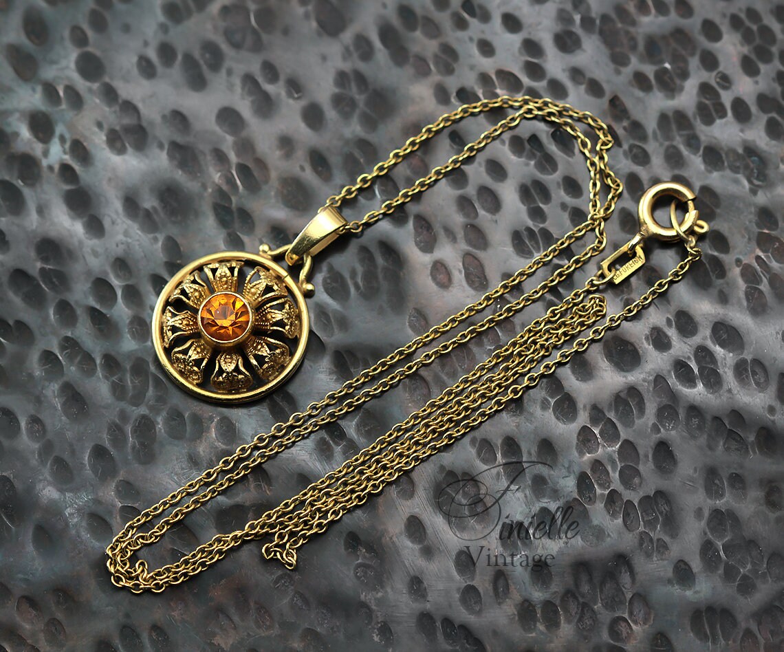 Antique 1915-1920 Andreas Daub, Art Deco Rolled Gold Pendant Necklace, Natural Citrine, Unique Jewelry Jewellery, Gift for Woman