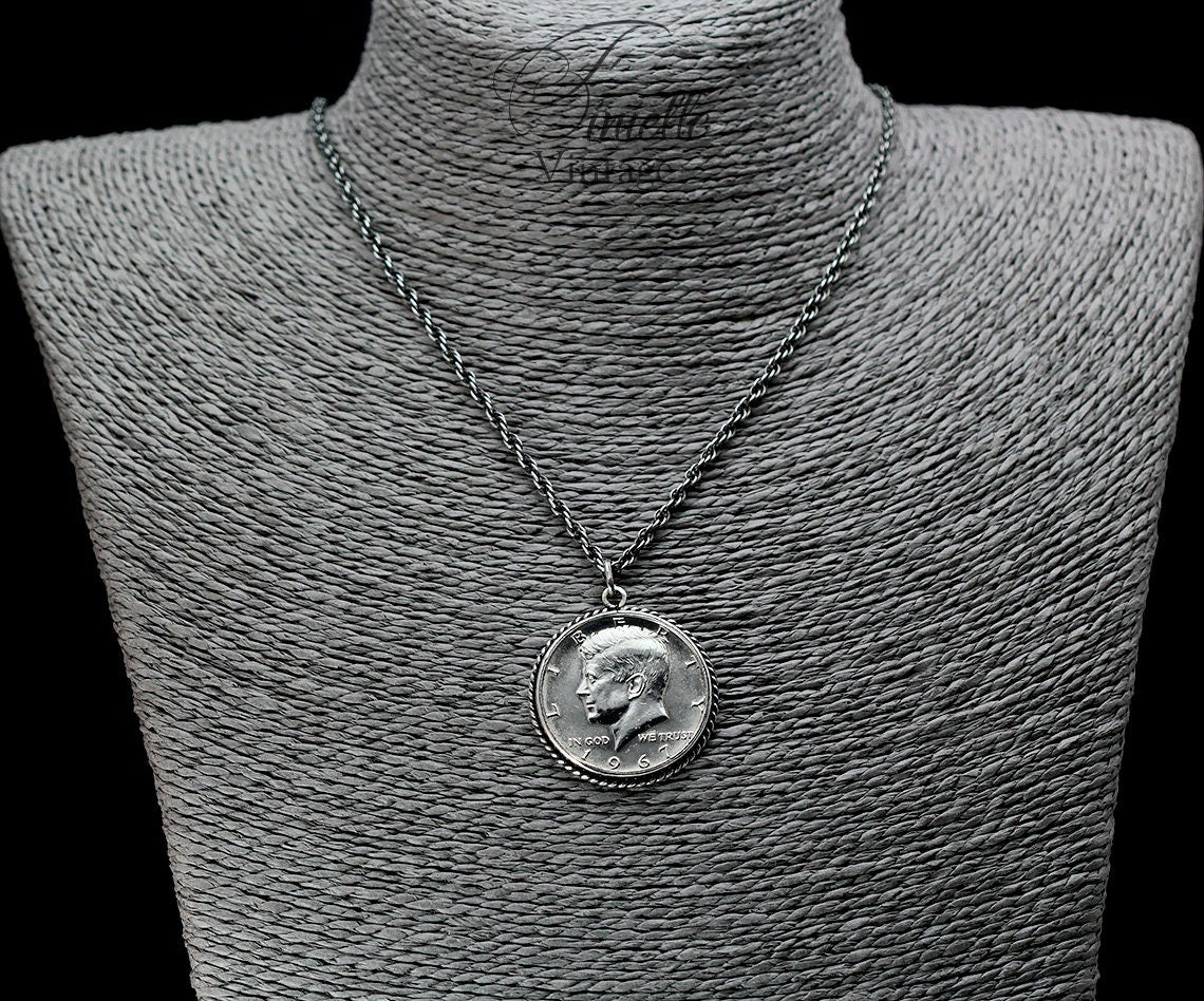 Vintage Silver 1967 Kennedy Half Dollar Pendant Necklace, Sterlig Silver Chain, Unique Gift for Him, Jewelry, Jewellery