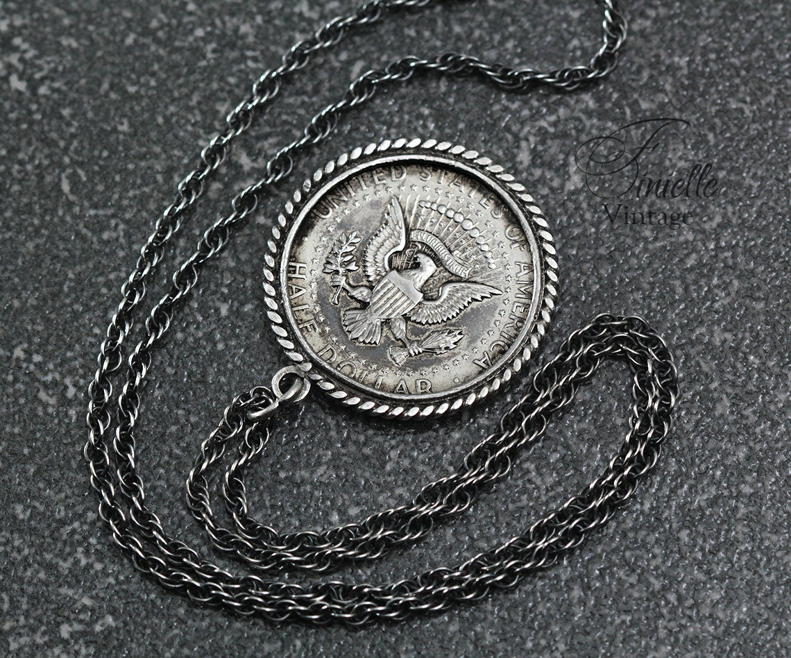 Vintage Silver 1967 Kennedy Half Dollar Pendant Necklace, Sterlig Silver Chain, Unique Gift for Him, Jewelry, Jewellery