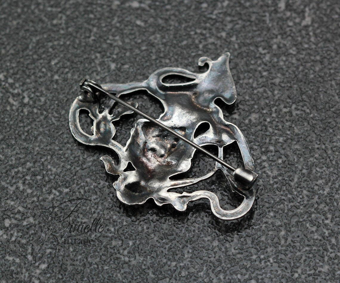 Vintage 1980s Silver Plated Art Nouveau Style Brooch, Aesthetic Lady Head, Romantic Pin, Unique Gift Vintage Jewelry Jewellery