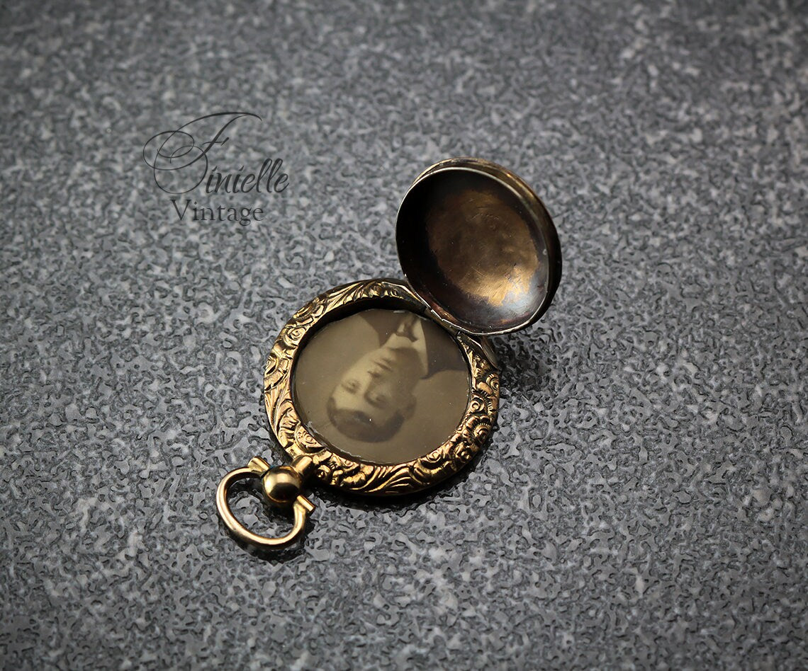 Antique Victorian c1890 Rolled Gold Ornate Locket Pendant, Boy In a Flat Cap, Victorian Era Sepia Photos, Unique Jewelry Jewellery