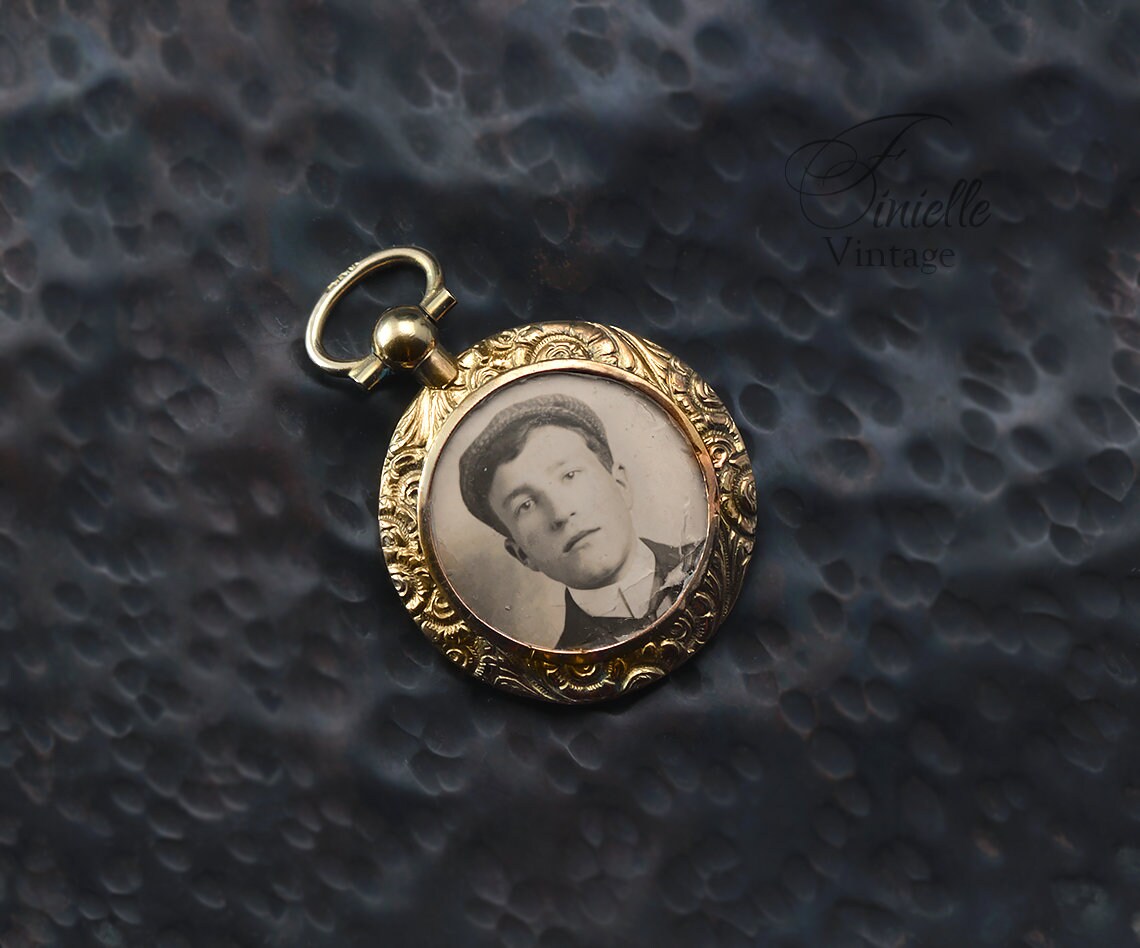 Antique Victorian c1890 Rolled Gold Ornate Locket Pendant, Boy In a Flat Cap, Victorian Era Sepia Photos, Unique Jewelry Jewellery