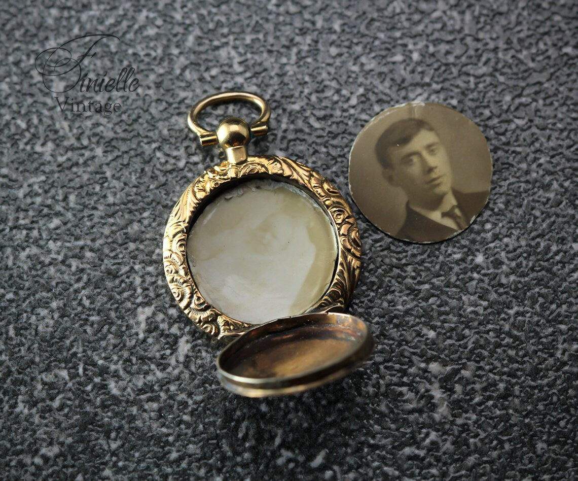 Antique Victorian c1890 Rolled Gold Ornate Locket Pendant, Boy In a Flat Cap, Victorian Era Sepia Photos, Unique Jewelry Jewellery
