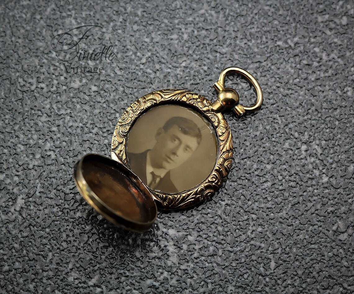 Antique Victorian c1890 Rolled Gold Ornate Locket Pendant, Boy In a Flat Cap, Victorian Era Sepia Photos, Unique Jewelry Jewellery