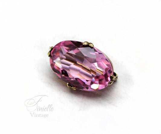 Antique Edwardian Era 1901-1910 Gilded Brass Lace Brooch, Faceted Paste Faux Pink Topaz, Unique Gift Jewellery Jewelry