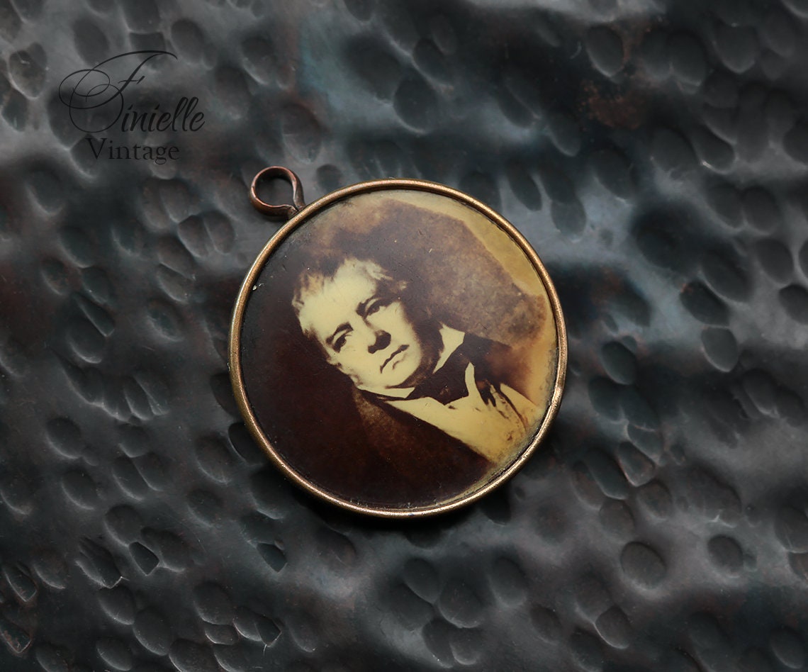 Antique Edwardian Bilateral Souvenir Small Locket Sepia Photo Pendant, Walter Scott Monument Edinburgh, Unique Jewelry Jewellery, RARE item