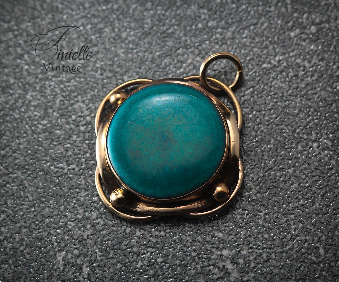 Antique 1910 Arts and Crafts Kensington C&L Art Ware Ruskin Ceramic Pendant, Rolled Gold, Unique Jewelry Jewellery, RARE item