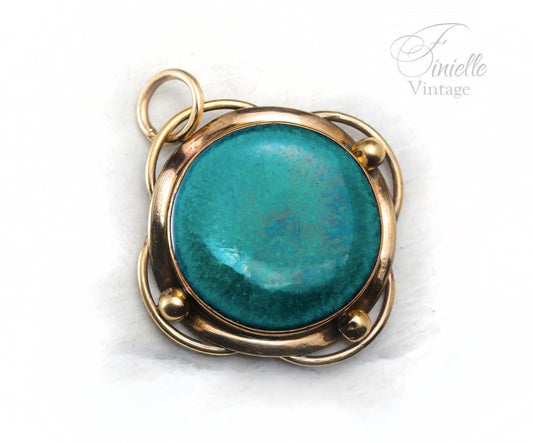 Antique 1910 Arts and Crafts Kensington C&L Art Ware Ruskin Ceramic Pendant, Rolled Gold, Unique Jewelry Jewellery, RARE item