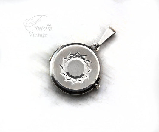 Vintage 1978 Sterling Silver Small Round 2 Photo Locket Pendant, Engraved Silver, Full Hallmarked, London, Gift for women
