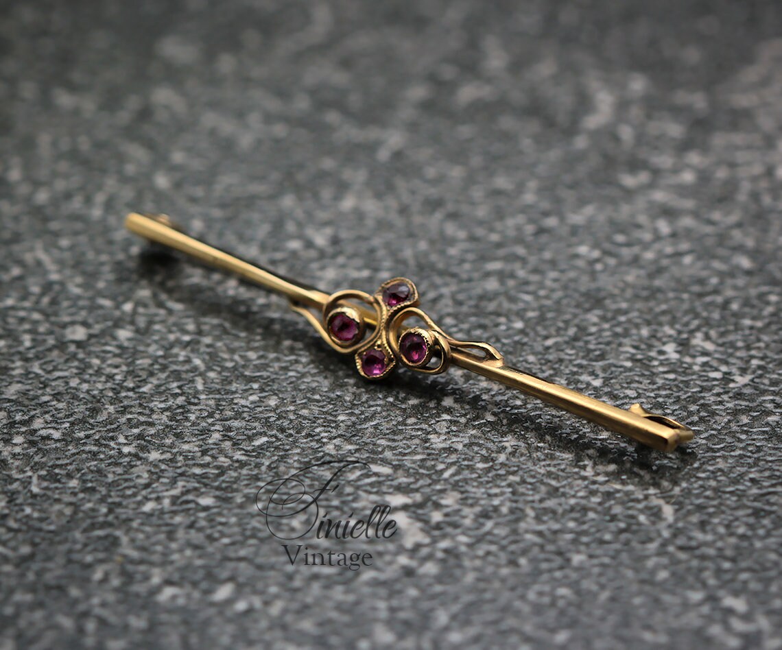 Antique Circa 1910 Edwardian Yellow Gold Plated Brooch, Pink Topaz Rhinestones, Unique Gift, Antique Jewelry Jewellery