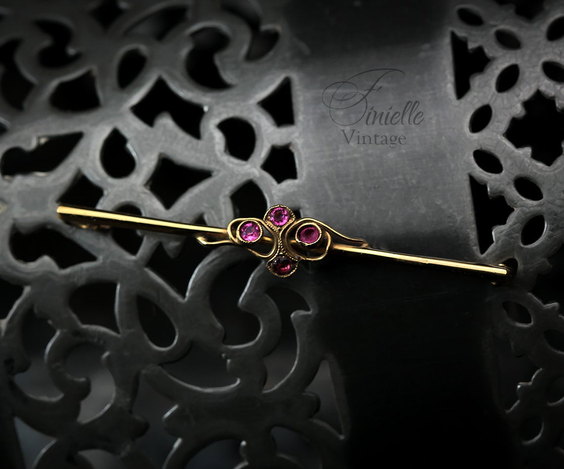 Antique Circa 1910 Edwardian Yellow Gold Plated Brooch, Pink Topaz Rhinestones, Unique Gift, Antique Jewelry Jewellery