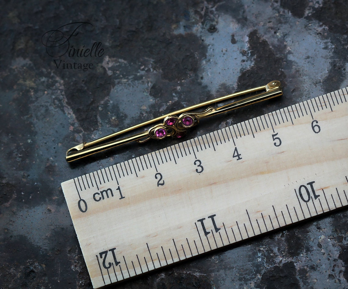 Antique Circa 1910 Edwardian Yellow Gold Plated Brooch, Pink Topaz Rhinestones, Unique Gift, Antique Jewelry Jewellery