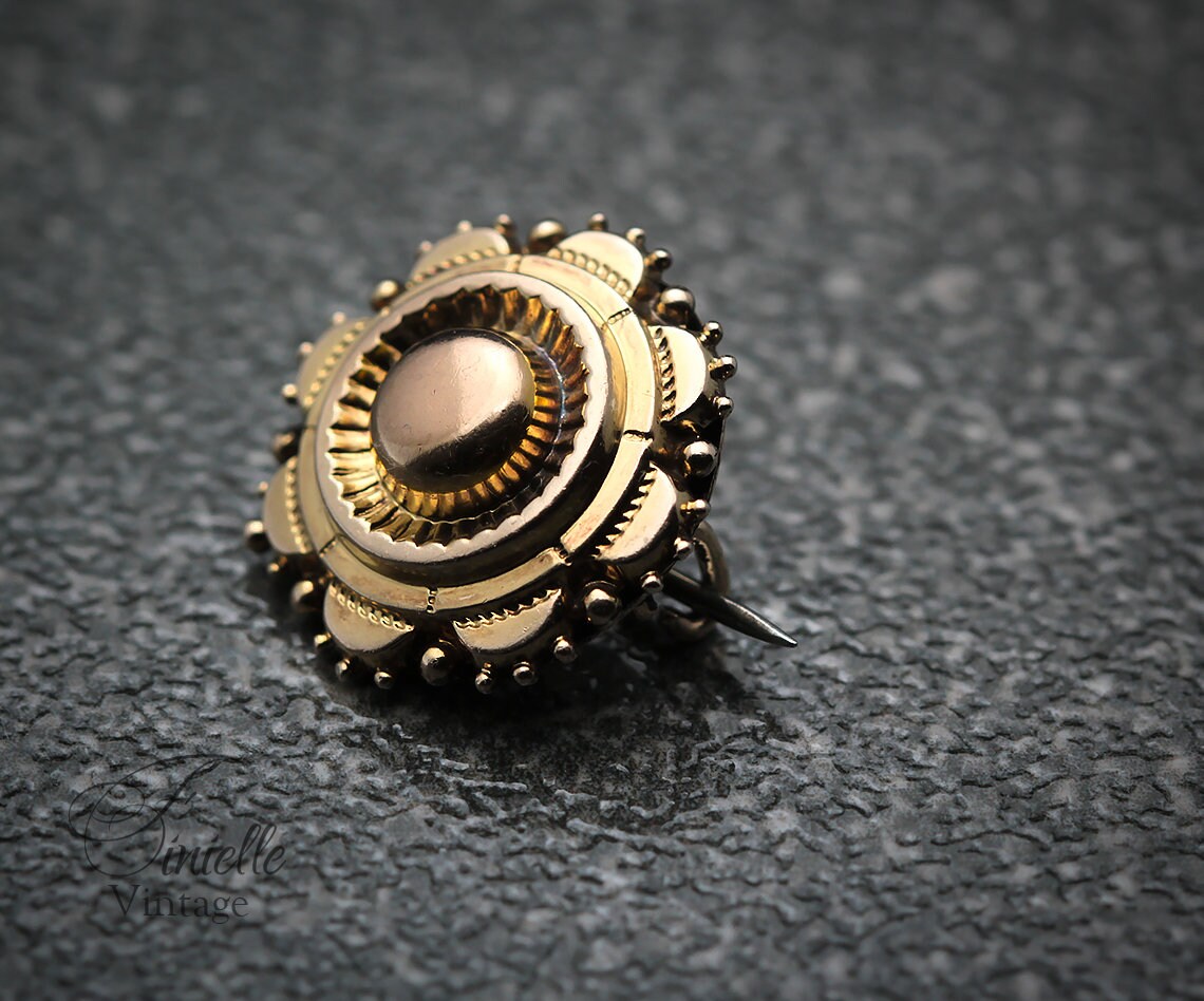 Antique Victorian 1860-1880s Etruscan Revival 9Ct Yellow Rose Gold Small Brooch Pin, Unique Gift Antique Jewelry Jewellery