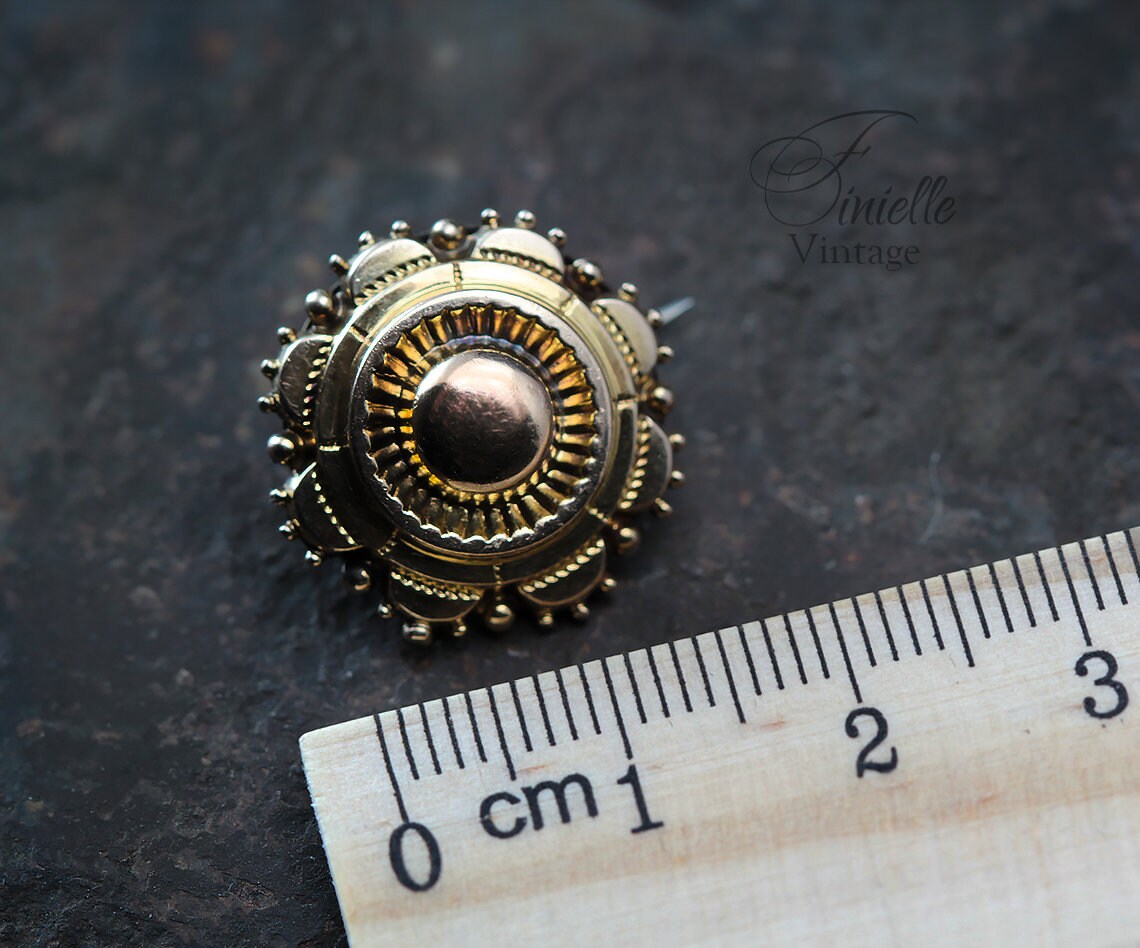 Antique Victorian 1860-1880s Etruscan Revival 9Ct Yellow Rose Gold Small Brooch Pin, Unique Gift Antique Jewelry Jewellery