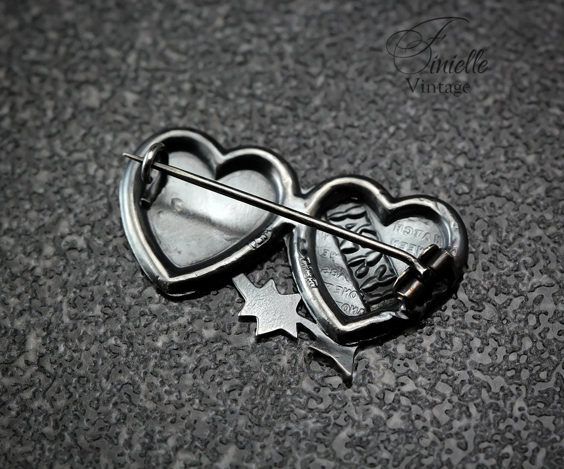 Antique Victorian Style, Hallmarked 1916, Sterling Silver Hearts Floral Mizpah Brooch, Pearce and Thompson Birmingham, Unique Gift Jewelry