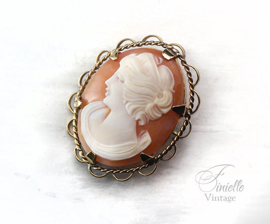 Antique Vintage 1920-1940 Victorian Style Hand Carved 14Ct Rolled Gold Shell Cameo Brooch Pin, Stamped RG, Unique Gift Jewelry Jewellery