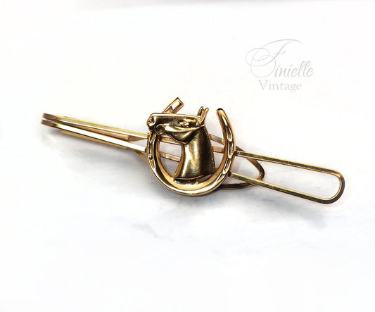 Vintage 1960s Stratton Tie Clip, Horseshoe, Horse, Gold Plated Elegant Clip, Collectible Vintage Equestrian Jewelry Jewellery, Unique Gift