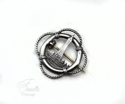 Antique Vintage 1920s Sterling Silver Blackpool Tower Lancashire England UK Collectable Souvenir Brooch Pin, .935 Silver, Rare Item