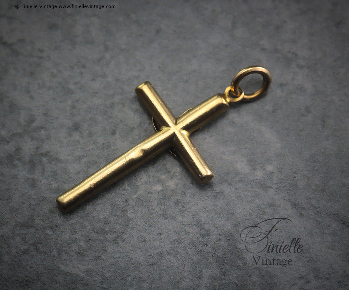 Vintage 1980s 9Ct Yellow Gold Small Crucifix Cross Catholic Necklace Pendant Holy Charm, Stamped 375