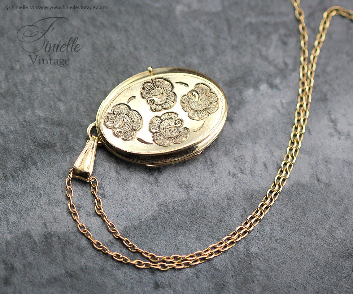 Vintage 1950s 12Ct Rolled Gold Engraved Floral Oval 2 Photo Locket Pendant, 21.2" Necklace, 18Ct Gold Plated Chain, Unique Gift Jewellery