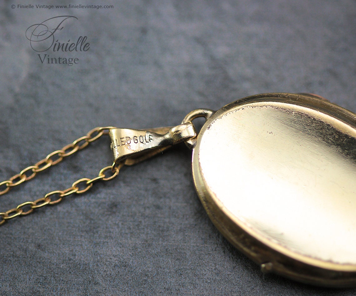 Vintage 1950s 12Ct Rolled Gold Engraved Floral Oval 2 Photo Locket Pendant, 21.2" Necklace, 18Ct Gold Plated Chain, Unique Gift Jewellery