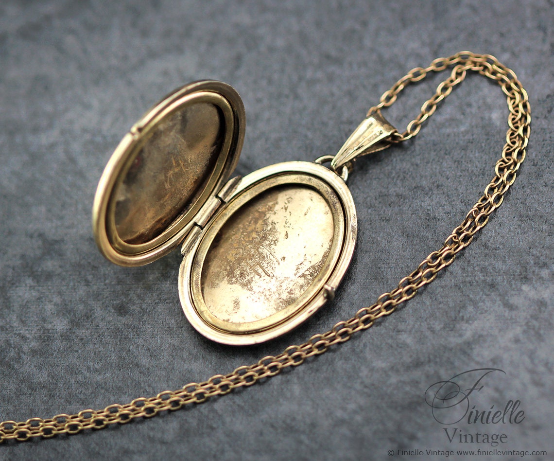 Vintage 1950s 12Ct Rolled Gold Engraved Floral Oval 2 Photo Locket Pendant, 21.2" Necklace, 18Ct Gold Plated Chain, Unique Gift Jewellery