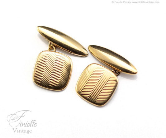 Art Deco Era Vintage 1930s Men’s Cuff Links, Men Suit Accessory, 18Ct Gold filled, Yellow Tone Vintage Jewelry Jewellery, Gift for Him