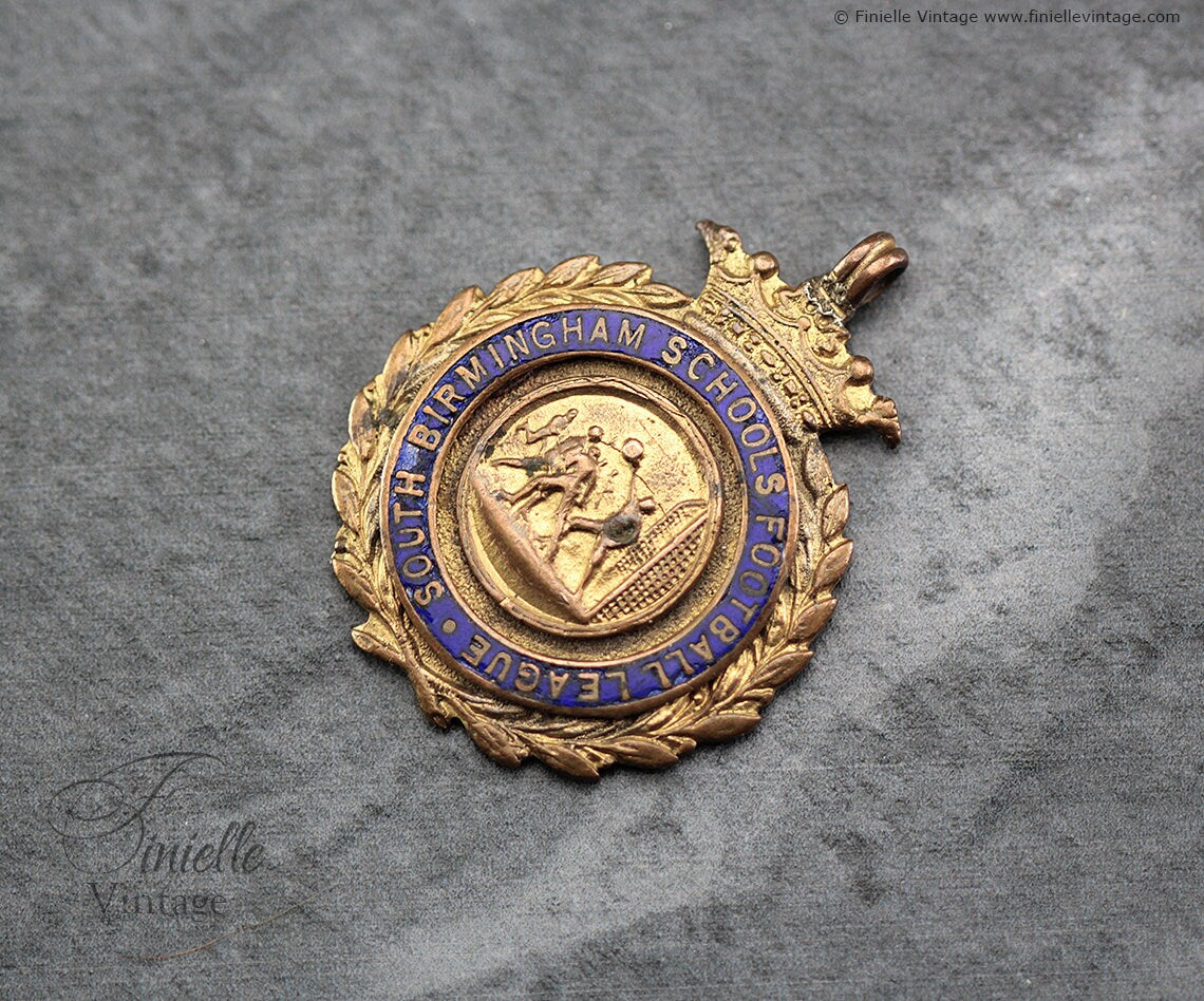 Antique Vintage 1920s South Birmingham Schools Football League Enamel Medal, Fattorini & Sons - Bradford