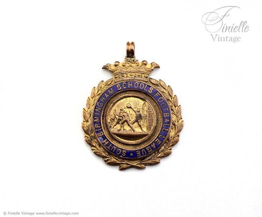 Antique Vintage 1920s South Birmingham Schools Football League Enamel Medal, Fattorini & Sons - Bradford