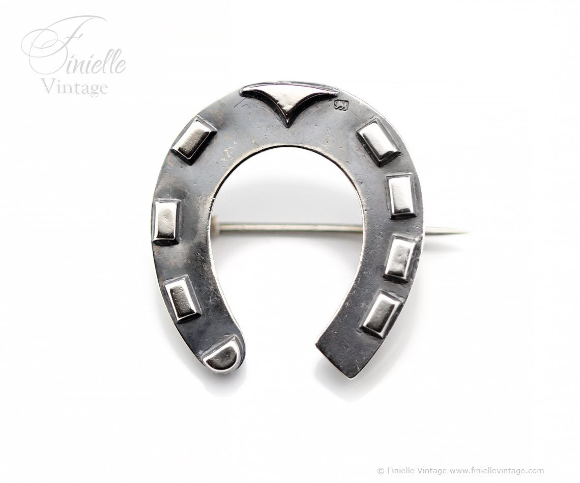 Sterling Silver Victorian 1887 Hallmarked Lucky Horseshoe Brooch | Birmingham | Antique Vintage Jewelry Jewellery | Good Luck Gift