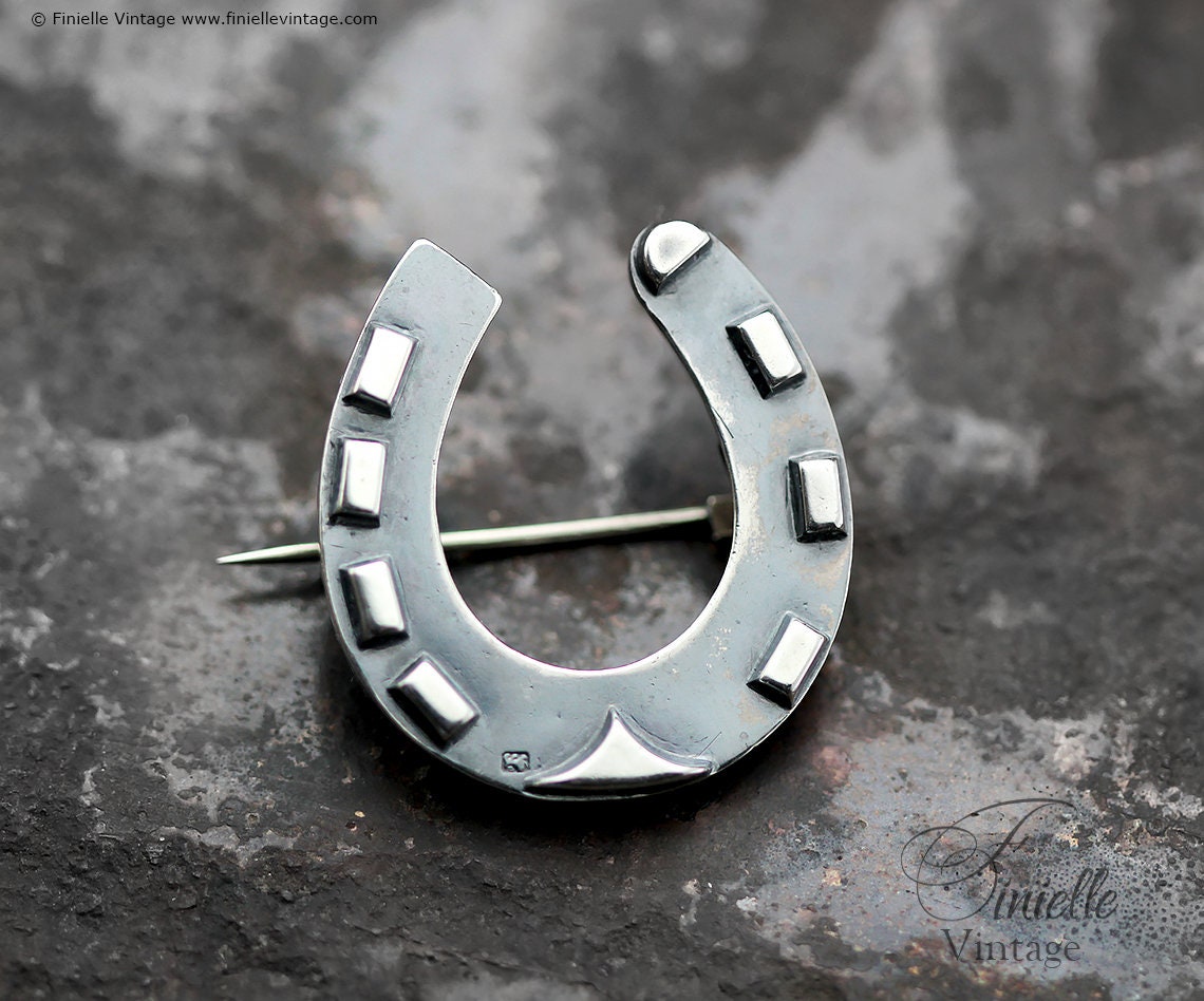 Sterling Silver Victorian 1887 Hallmarked Lucky Horseshoe Brooch | Birmingham | Antique Vintage Jewelry Jewellery | Good Luck Gift