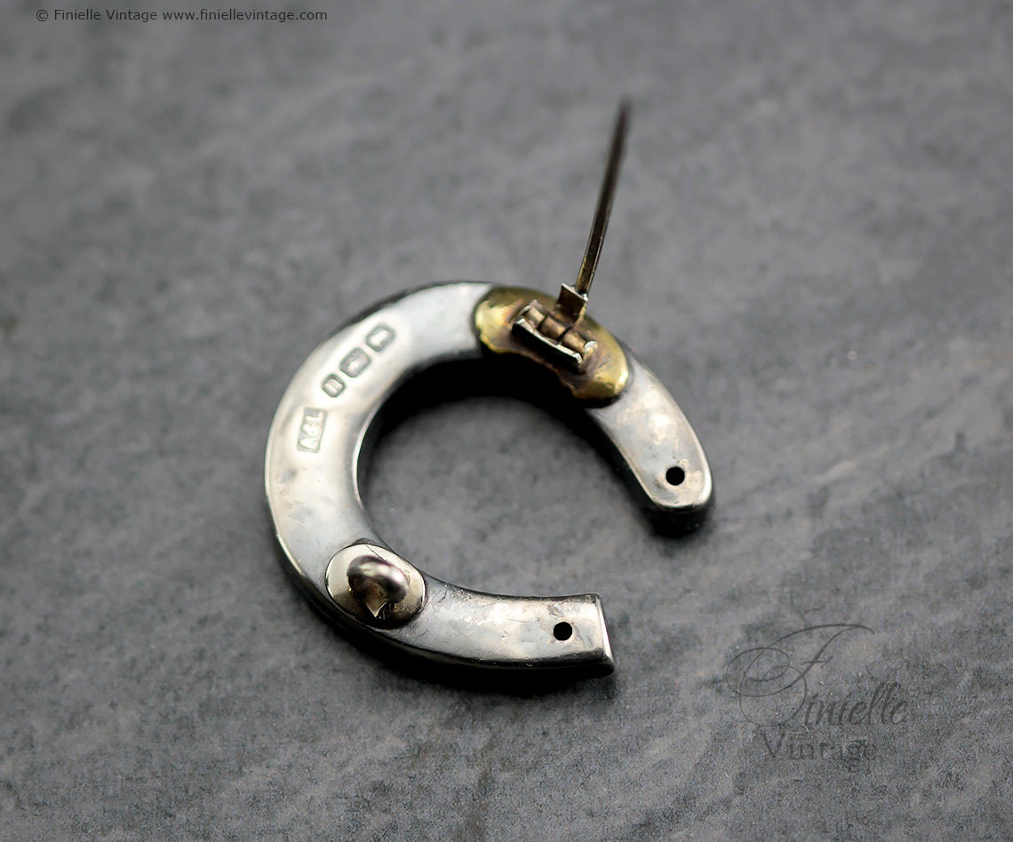 Sterling Silver Victorian 1887 Hallmarked Lucky Horseshoe Brooch | Birmingham | Antique Vintage Jewelry Jewellery | Good Luck Gift