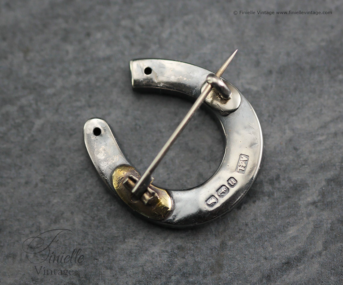 Sterling Silver Victorian 1887 Hallmarked Lucky Horseshoe Brooch | Birmingham | Antique Vintage Jewelry Jewellery | Good Luck Gift