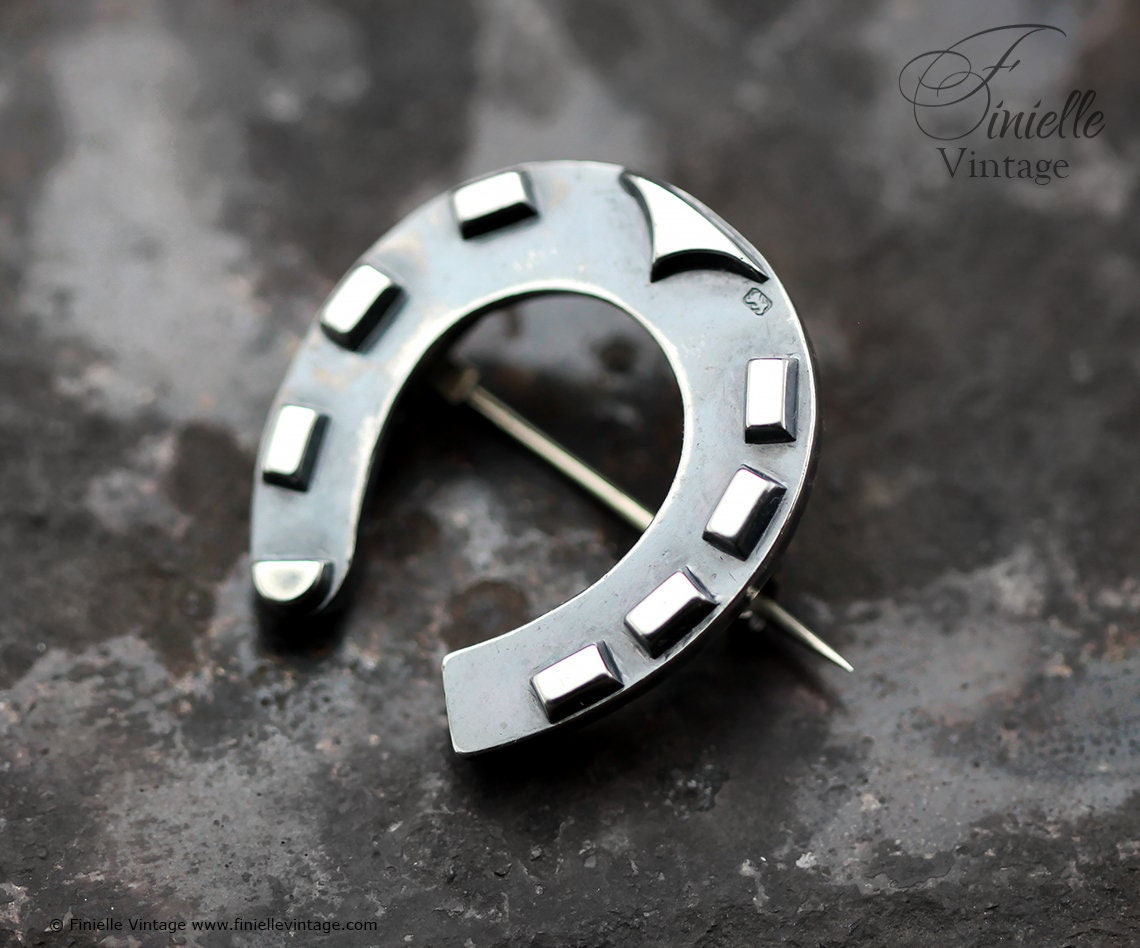 Sterling Silver Victorian 1887 Hallmarked Lucky Horseshoe Brooch | Birmingham | Antique Vintage Jewelry Jewellery | Good Luck Gift