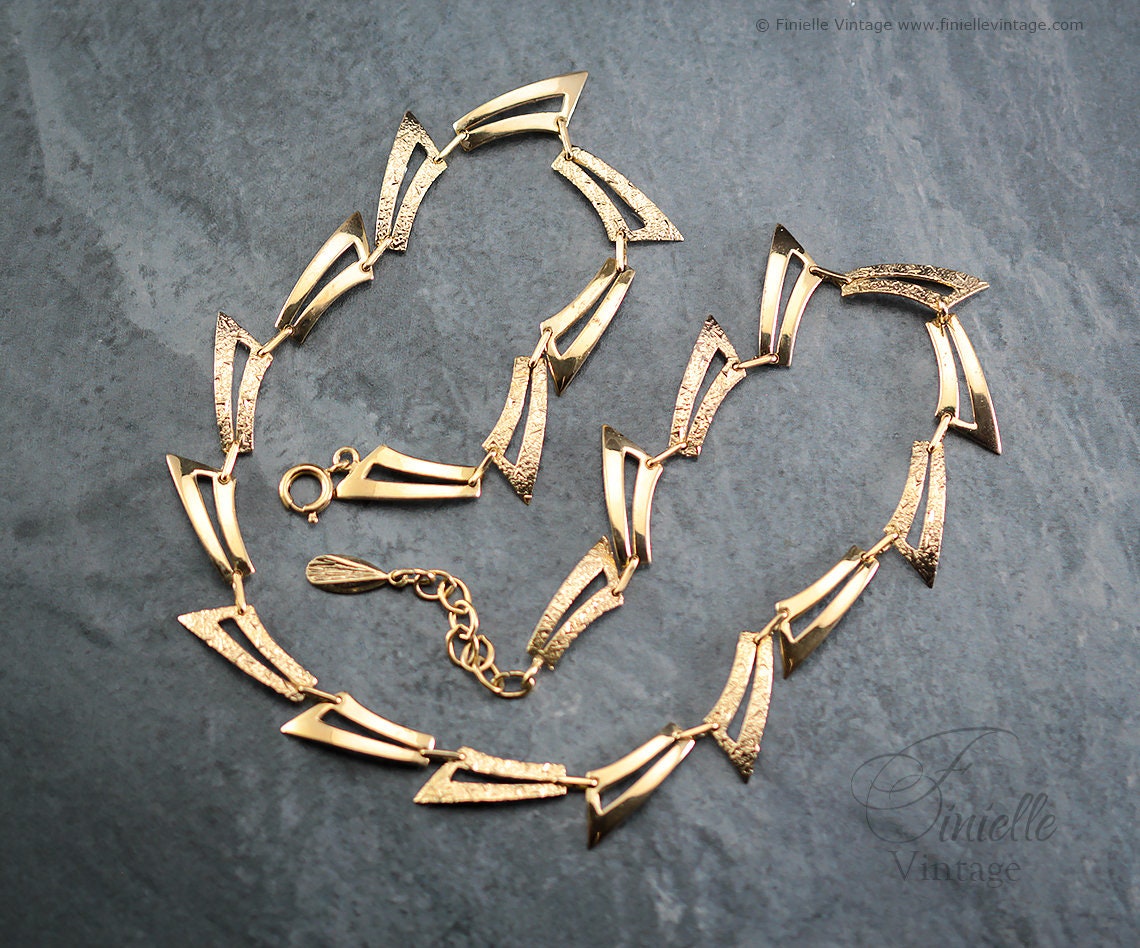 Vintage Mid-Century 1950-1960s Fancy 14Ct Gold Plated Necklace, Gold Tone, Unique Jewelry Jewellery Vintage Gift