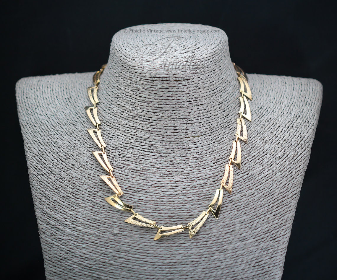 Vintage Mid-Century 1950-1960s Fancy 14Ct Gold Plated Necklace, Gold Tone, Unique Jewelry Jewellery Vintage Gift