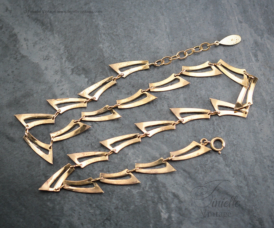 Vintage Mid-Century 1950-1960s Fancy 14Ct Gold Plated Necklace, Gold Tone, Unique Jewelry Jewellery Vintage Gift