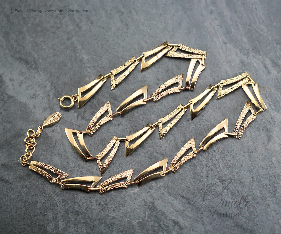 Vintage Mid-Century 1950-1960s Fancy 14Ct Gold Plated Necklace, Gold Tone, Unique Jewelry Jewellery Vintage Gift