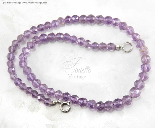 2x Vintage Art Deco-Style 1970s Beads Necklaces, Faceted Purple Amethyst and Blue Lace Agate, 16" and 15" Long, Unique Jewelry Gift