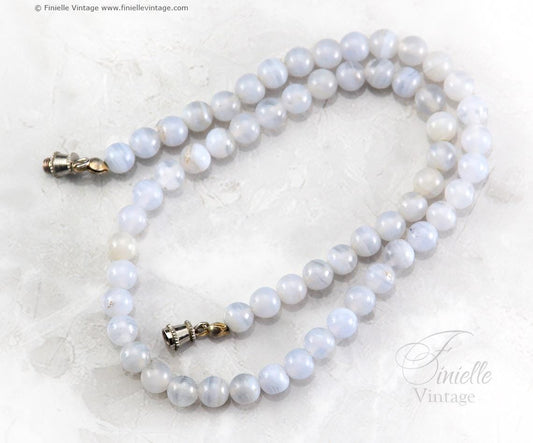 2x Vintage Art Deco-Style 1970s Beads Necklaces, Faceted Purple Amethyst and Blue Lace Agate, 16" and 15" Long, Unique Jewelry Gift