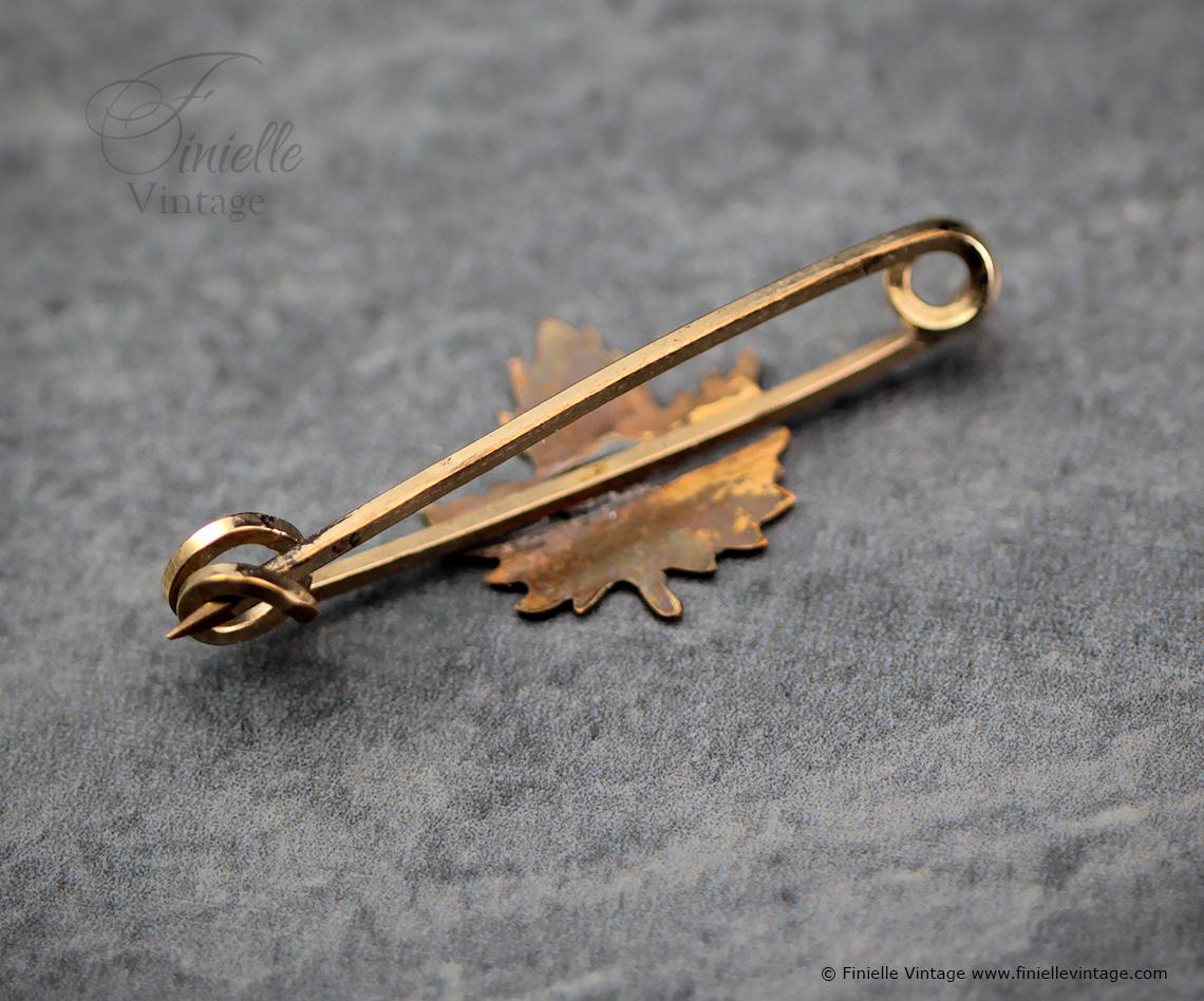 Antique Victorian 14Ct Rolled Gold Maple Leaf Brooch – Engraved "Kathleen" – Bar Pin Scarf Clip – c.1890s Personalized Gift