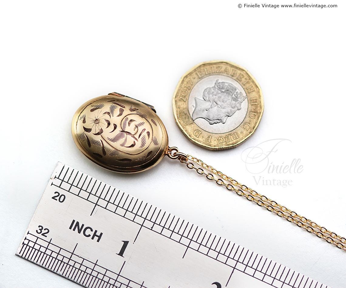 1950s 14Ct Rolled Gold Floral Oval Locket Necklace, George F. Baker Ltd, Mid Century Vintage Jewellery