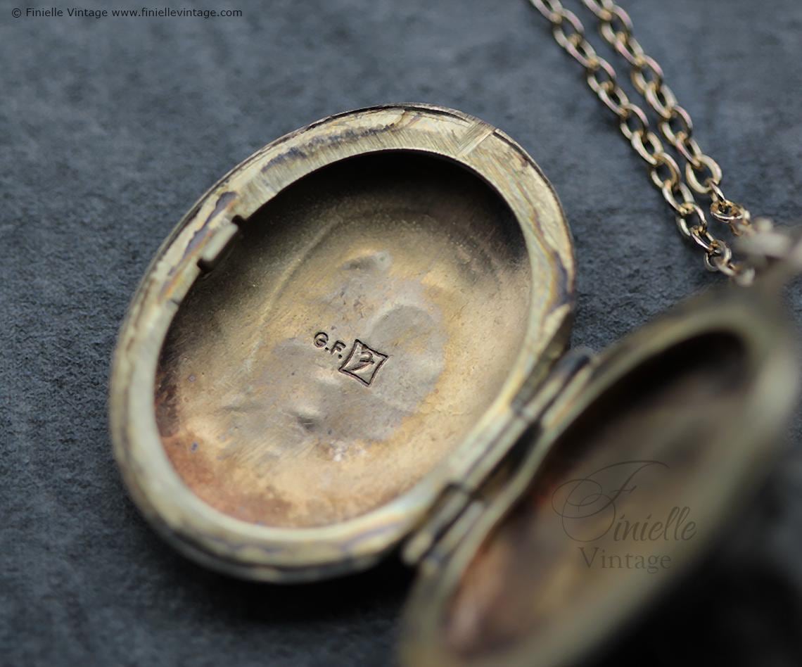 1950s 14Ct Rolled Gold Floral Oval Locket Necklace, George F. Baker Ltd, Mid Century Vintage Jewellery