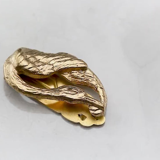 Vintage 1930-1940s Art Nouveau Style Brooch Dress Clip, Heron Bird Wings, Signed EG S, 18k Gold Plated Brass, Unique Gift Vintage Jewelry