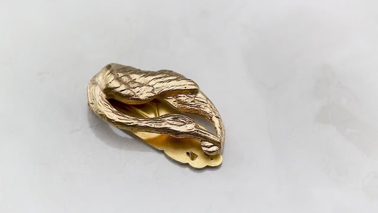 Vintage 1930-1940s Art Nouveau Style Brooch Dress Clip, Heron Bird Wings, Signed EG S, 18k Gold Plated Brass, Unique Gift Vintage Jewelry