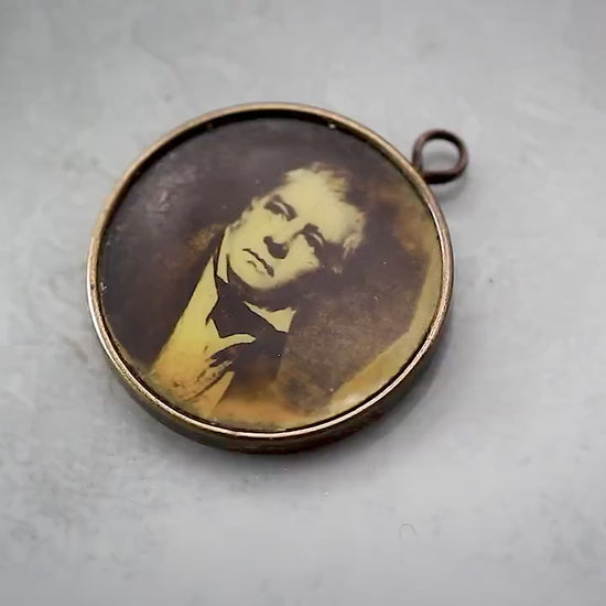 Antique Edwardian Bilateral Souvenir Small Locket Sepia Photo Pendant, Walter Scott Monument Edinburgh, Unique Jewelry Jewellery, RARE item