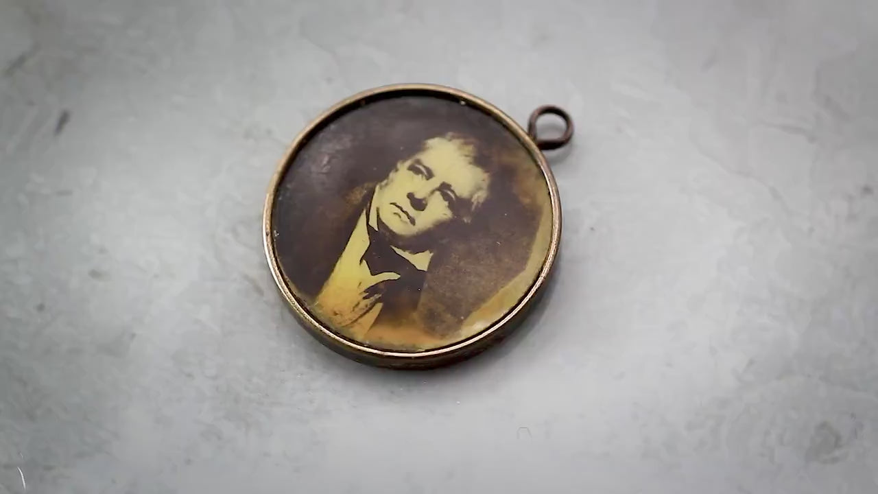 Antique Edwardian Bilateral Souvenir Small Locket Sepia Photo Pendant, Walter Scott Monument Edinburgh, Unique Jewelry Jewellery, RARE item