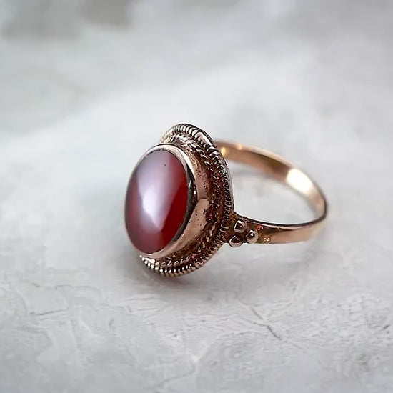 Antique Victorian c1890 Filigree Ornate Carnelian Ring, 12K Rose Gold Filled, Antique Jewelry Jewellery, Unique Gift
