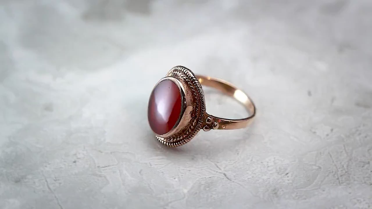Antique Victorian c1890 Filigree Ornate Carnelian Ring, 12K Rose Gold Filled, Antique Jewelry Jewellery, Unique Gift